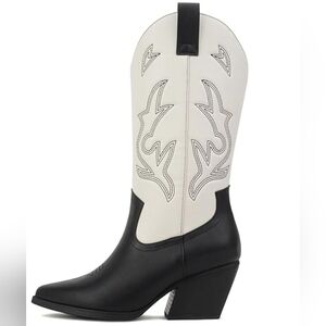 Soda Black and Cream Heeled Boots